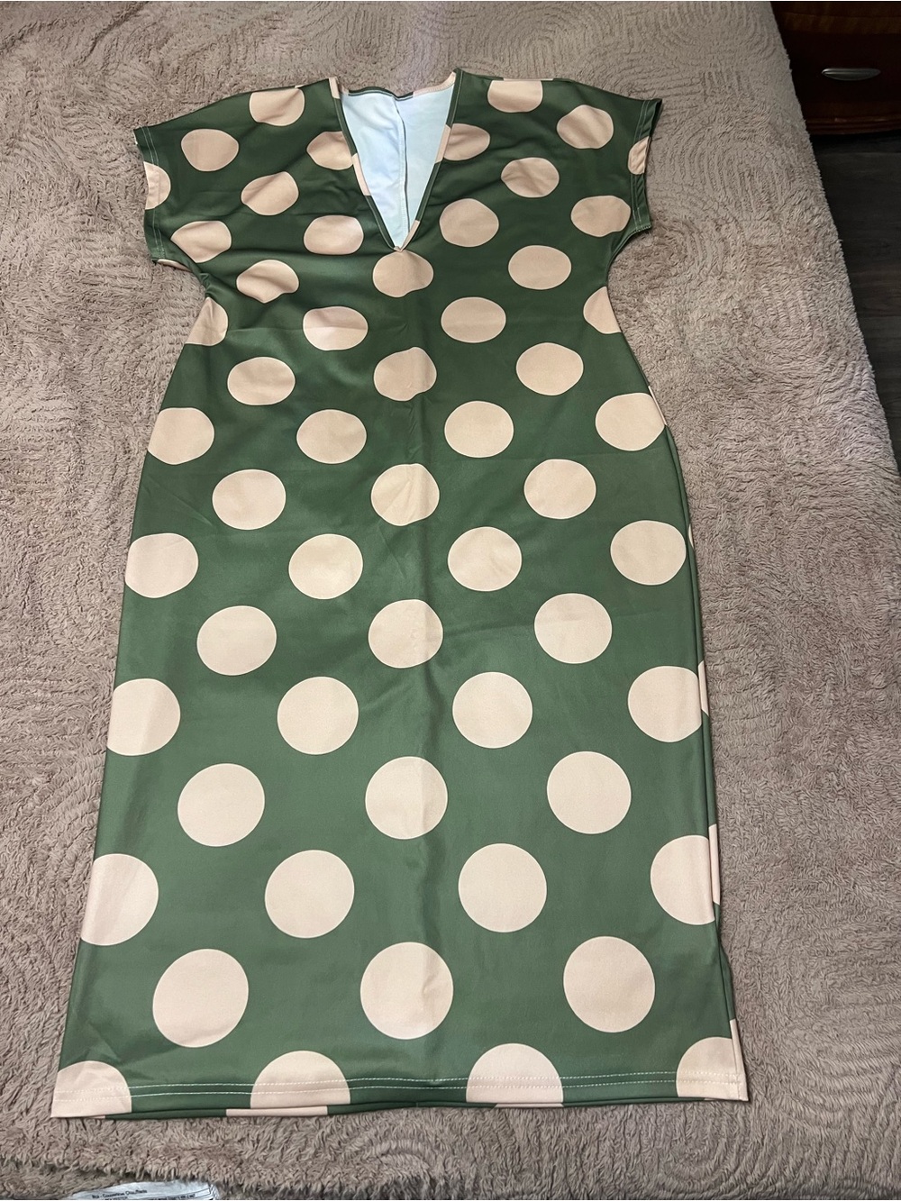Green Polka Dot Midi Dress with Cream Spots